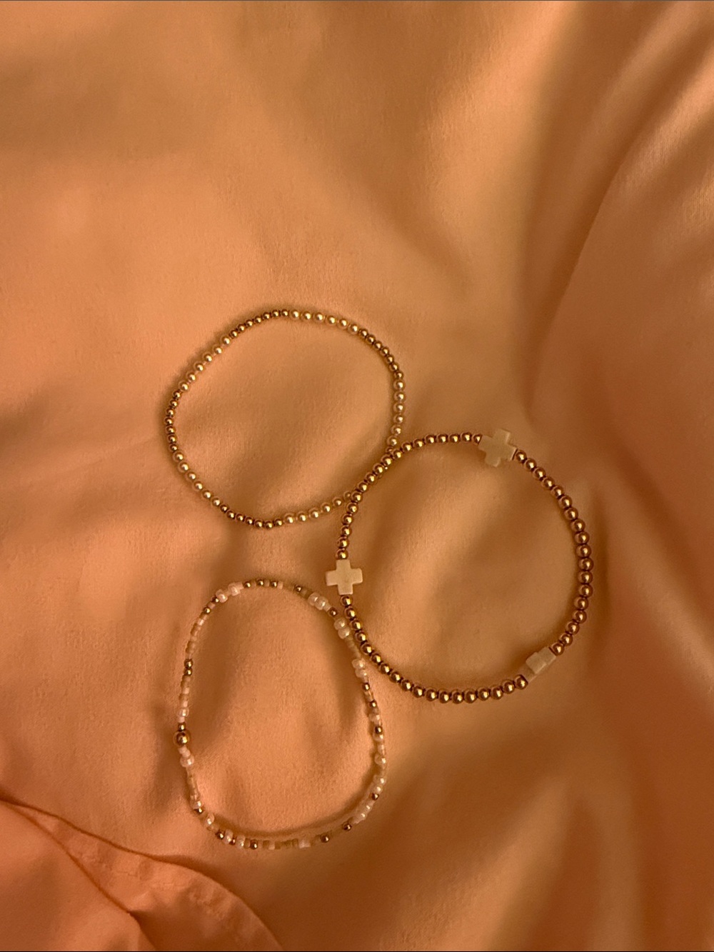 Gold Bead Cross Stretch Bracelet Set - Women Jewelry